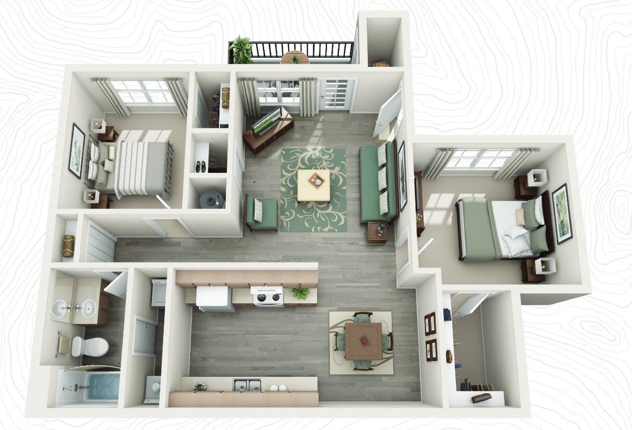 Floor plan for 2 beds, 1 bath, 914 sqft